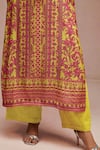 Buy_Saundh_Yellow Kurta Chennai Silk Print Floral V Neck Pitaya Palazzo Set _Online_at_Aza_Fashions