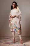 Buy_Saundh_Off White Round Neck Floral Print Kaftan Top And Dhoti Pant Set_at_Aza_Fashions