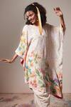 Buy_Saundh_Off White Round Neck Floral Print Kaftan Top And Dhoti Pant Set_Online_at_Aza_Fashions