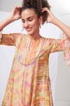 Shop_Saundh_Yellow Embroidery Round Neck Oblique Geometric Print Dress _Online_at_Aza_Fashions