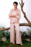 Buy_Omana By Ranjana Bothra_Pink Silk, Satin V-neck Blush Solid Wrap Around Top And Pant Set _Online_at_Aza_Fashions