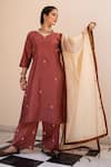 Buy_The Home Affair_Maroon Cotton Silk Embroidered Gota And Thread Work V Neck Kurta Palazzo Set _at_Aza_Fashions