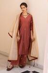 Shop_The Home Affair_Maroon Cotton Silk Embroidered Gota And Thread Work V Neck Kurta Palazzo Set _at_Aza_Fashions