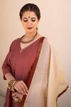 Shop_The Home Affair_Maroon Cotton Silk Embroidered Gota And Thread Work V Neck Kurta Palazzo Set _Online_at_Aza_Fashions