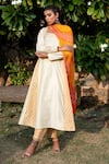 The Home Affair_Ivory Cotton Silk Embellished Gota Work And Godet Panelled Anarkali Palazzo Set _Online_at_Aza_Fashions