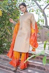 The Home Affair_Off White Kurta Banarasi Embroidered And Woven Straight Bandhani Palazzo Set _Online_at_Aza_Fashions