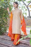 Shop_The Home Affair_Off White Kurta Banarasi Embroidered And Woven Straight Bandhani Palazzo Set _Online_at_Aza_Fashions