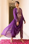 The Home Affair_Purple Banarasi Embroidered And Woven Gota Work & Floral Pattern Pant Set With _Online_at_Aza_Fashions