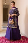 Buy_The Home Affair_Purple Cotton, Silk, Chiffon Embroidery, Gota Patti, Zari Boat Kurta Sharara Set _at_Aza_Fashions