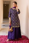 Shop_The Home Affair_Purple Cotton, Silk, Chiffon Embroidery, Gota Patti, Zari Boat Kurta Sharara Set _at_Aza_Fashions