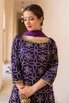 Shop_The Home Affair_Purple Cotton, Silk, Chiffon Embroidery, Gota Patti, Zari Boat Kurta Sharara Set _Online_at_Aza_Fashions