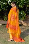 Shop_The Home Affair_Yellow Cotton, Silk, Crepe Gota Fiery Angarkha Set With Bandhej Pattern Dupatta_at_Aza_Fashions