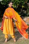 The Home Affair_Yellow Cotton, Silk, Crepe Gota Fiery Angarkha Set With Bandhej Pattern Dupatta_Online_at_Aza_Fashions