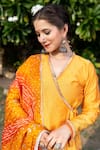 Shop_The Home Affair_Yellow Cotton, Silk, Crepe Gota Fiery Angarkha Set With Bandhej Pattern Dupatta_Online_at_Aza_Fashions