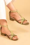 Buy_OCEEDEE_Green Matte Interwoven T Strap Heels _at_Aza_Fashions