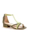 Shop_OCEEDEE_Green Matte Interwoven T Strap Heels _at_Aza_Fashions