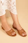 Buy_OCEEDEE_Brown Matte Misha Leather Cut Out Strap Sliders _at_Aza_Fashions