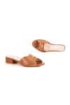 OCEEDEE_Brown Matte Misha Leather Cut Out Strap Sliders _Online_at_Aza_Fashions