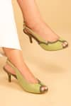 Buy_OCEEDEE_Green Matte Leather Slingback Heels _at_Aza_Fashions