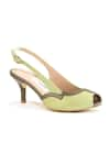 Shop_OCEEDEE_Green Matte Leather Slingback Heels _at_Aza_Fashions