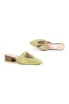 OCEEDEE_Green Matte Leather Cut Out Strap Mules _Online_at_Aza_Fashions