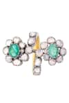 Shop_The Alchemy Studio_Silver Plated Embellished Adella Emerald Two Flower Uncut Diamond Ring _at_Aza_Fashions