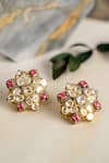 Buy_The Alchemy Studio_Silver Plated Embellished Uncut Diamond And Ruby Flower Studs _at_Aza_Fashions