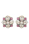 Shop_The Alchemy Studio_Silver Plated Embellished Uncut Diamond And Ruby Flower Studs _at_Aza_Fashions