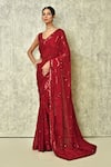 Buy_Samyukta Singhania_Red Faux Georgette Embroidered Sequin Geometric Work Saree With Running Blouse _at_Aza_Fashions