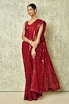 Buy_Samyukta Singhania_Red Faux Georgette Embroidered Sequin Geometric Work Saree With Running Blouse _Online_at_Aza_Fashions