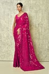 Buy_Samyukta Singhania_Pink Faux Georgette Embroidered Sequin Work Geometric Pattern Saree _at_Aza_Fashions