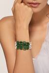 Swabhimann_Green Stones, Pearls Embellished Layered Bracelet _Online_at_Aza_Fashions