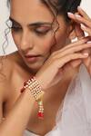 Shop_Swabhimann_Red Crystals, Pearls Layered Embellished Bracelet _at_Aza_Fashions