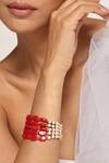 Swabhimann_Red Crystals, Pearls Layered Embellished Bracelet _Online_at_Aza_Fashions