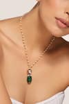 SWABHIMANN_Green Embellished Drop Pattern Pendant Necklace_Online_at_Aza_Fashions