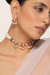Shop_Swabhimann_Red Pearls, Stones Embellished Necklace Set _at_Aza_Fashions