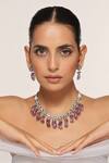 Swabhimann_Purple Zirconia Embellished Necklace Set _Online_at_Aza_Fashions