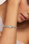 Shop_Swabhimann_Silver Plated Crystals Floral Pattern Zirconia Bracelet _at_Aza_Fashions