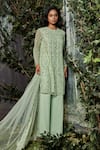 Buy_Kashmiraa_Green Georgette, Net Cut Work, Embroidery Round Neck Hand Kurta Pant Set _at_Aza_Fashions