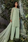 Shop_Kashmiraa_Green Georgette, Net Cut Work, Embroidery Round Neck Hand Kurta Pant Set _at_Aza_Fashions