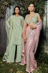 Buy_Kashmiraa_Green Georgette, Net Cut Work, Embroidery Round Neck Hand Kurta Pant Set _Online_at_Aza_Fashions