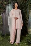 Buy_Kashmiraa_Pink Georgette, Net Embroidery, Cut Work Round Neck Kurta Pant Set _at_Aza_Fashions