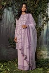 Buy_Kashmiraa_Purple Georgette, Net Crystals Round Neck Crsytals Embroidered Kurta Pant Set _at_Aza_Fashions