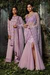 Kashmiraa_Purple Georgette, Net Crystals Round Neck Crsytals Embroidered Kurta Pant Set _Online_at_Aza_Fashions