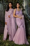 Buy_Kashmiraa_Purple Georgette, Net Crystals Round Neck Crsytals Embroidered Kurta Pant Set _Online_at_Aza_Fashions