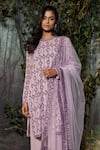 Buy_Kashmiraa_Purple Georgette, Net Crystals Round Neck Crsytals Embroidered Kurta Pant Set 