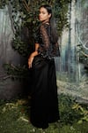 Shop_Kashmiraa_Black Organza Hand Embroidered Crystals Halter Short Cape Pant Set _at_Aza_Fashions