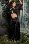 Buy_Kashmiraa_Black Organza Hand Embroidered Crystals Halter Short Cape Pant Set _Online_at_Aza_Fashions