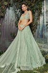Buy_Kashmiraa_Green Organza, Net Crystals Sweetheart Crsytals Embroidered Blouse Lehenga Set _at_Aza_Fashions
