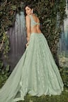 Shop_Kashmiraa_Green Organza, Net Crystals Sweetheart Crsytals Embroidered Blouse Lehenga Set _at_Aza_Fashions